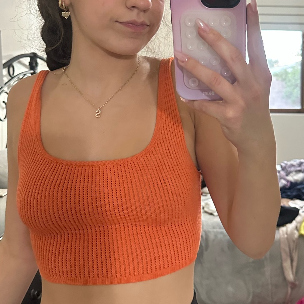 Aritzia Babaton Orange Knit Tank Top